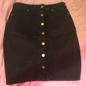 High waisted black button front skirt